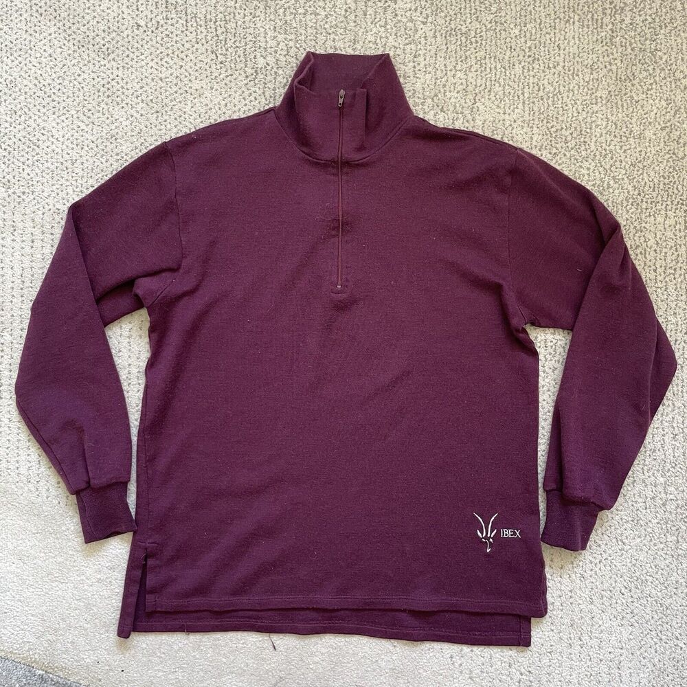 Vintage Ibex Women's Large Merino Wool Quarter Zip Purple Long Sleeve